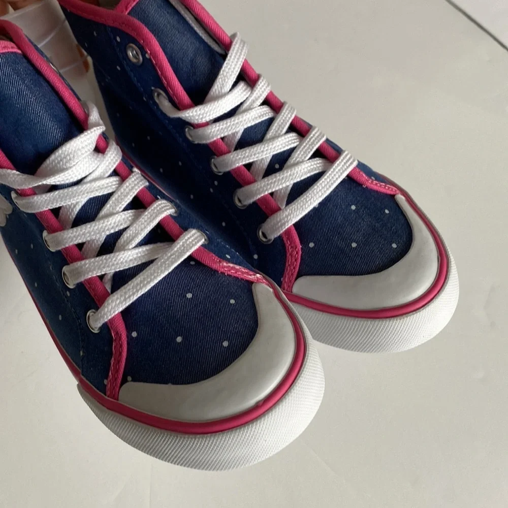 👉 GYMBOREE Toddler Girls Hi-Top Sneakers Denim Blue/Rainbow Size 1 NWT